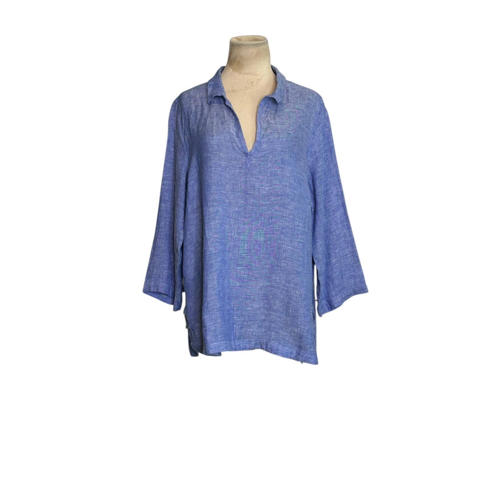 Isaac Mizrahi Isaac Mizrahi blue linen 3/4 sleeves tunic top size XL Size XL / US 12-14 / IT 48-50 - 6 Thumbnail