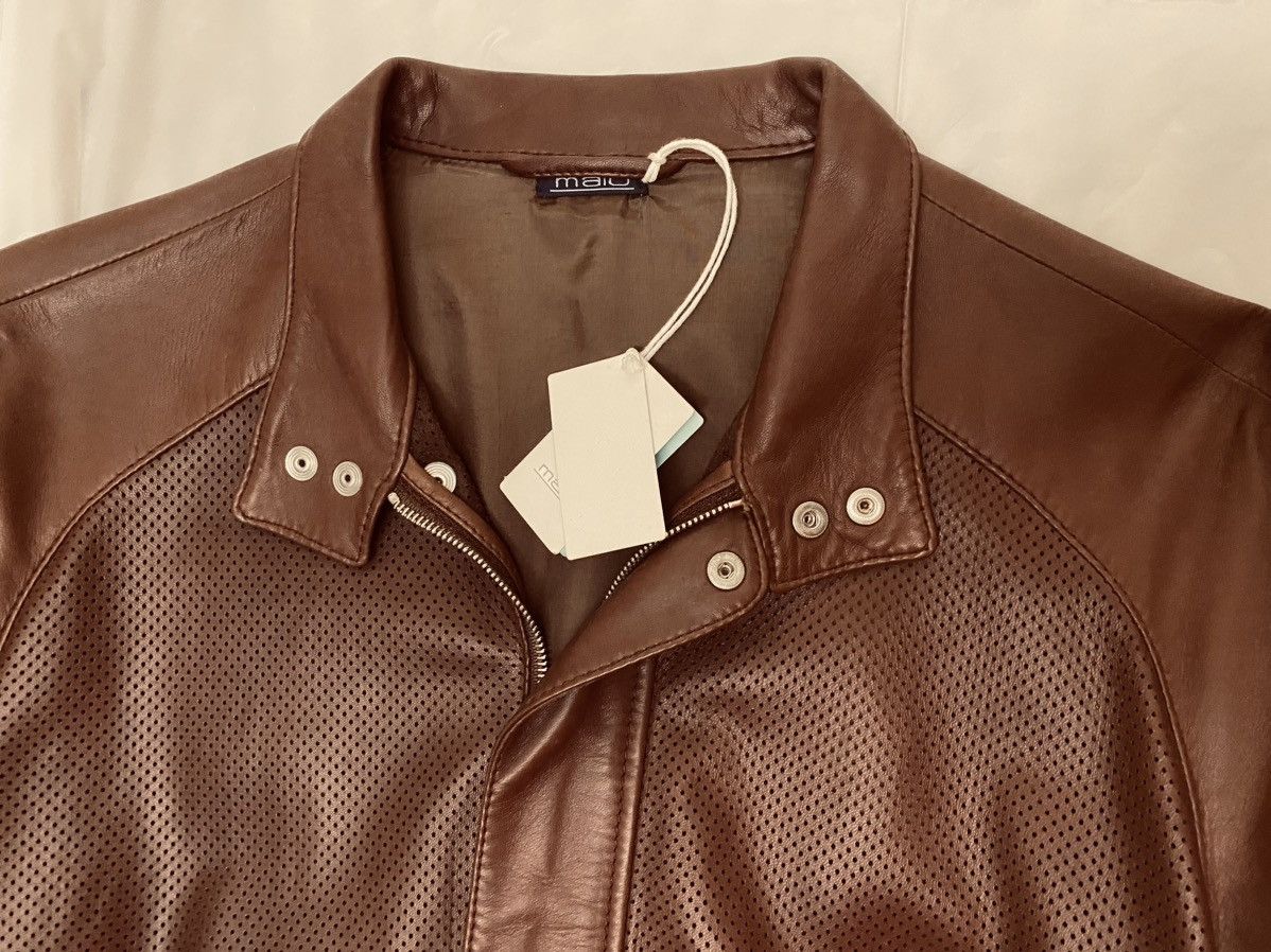 Malo Malo 🇮🇹 Mocha French Calfskin Pinhole Front Bomber 48 NWT Size US M / EU 48-50 / 2 - 5 Thumbnail