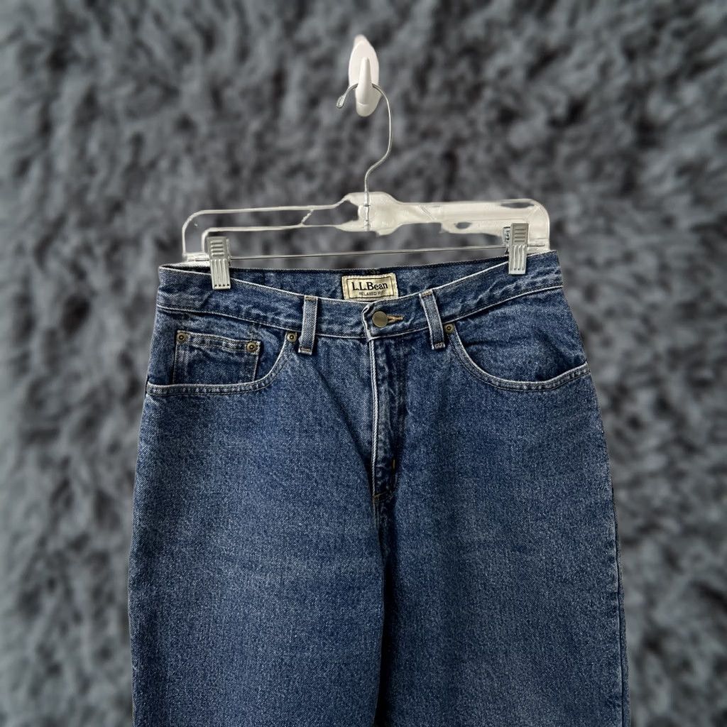 Vintage LL Bean Jeans Womens 12x27 Medium Wash Relaxed Fit Denim Flannel Lined 5-Pocket High Rise Cuffed 27 Inseam Blue Plaid Autumn Winter Size 34" / US 12 / IT 48 - 1 Thumbnail