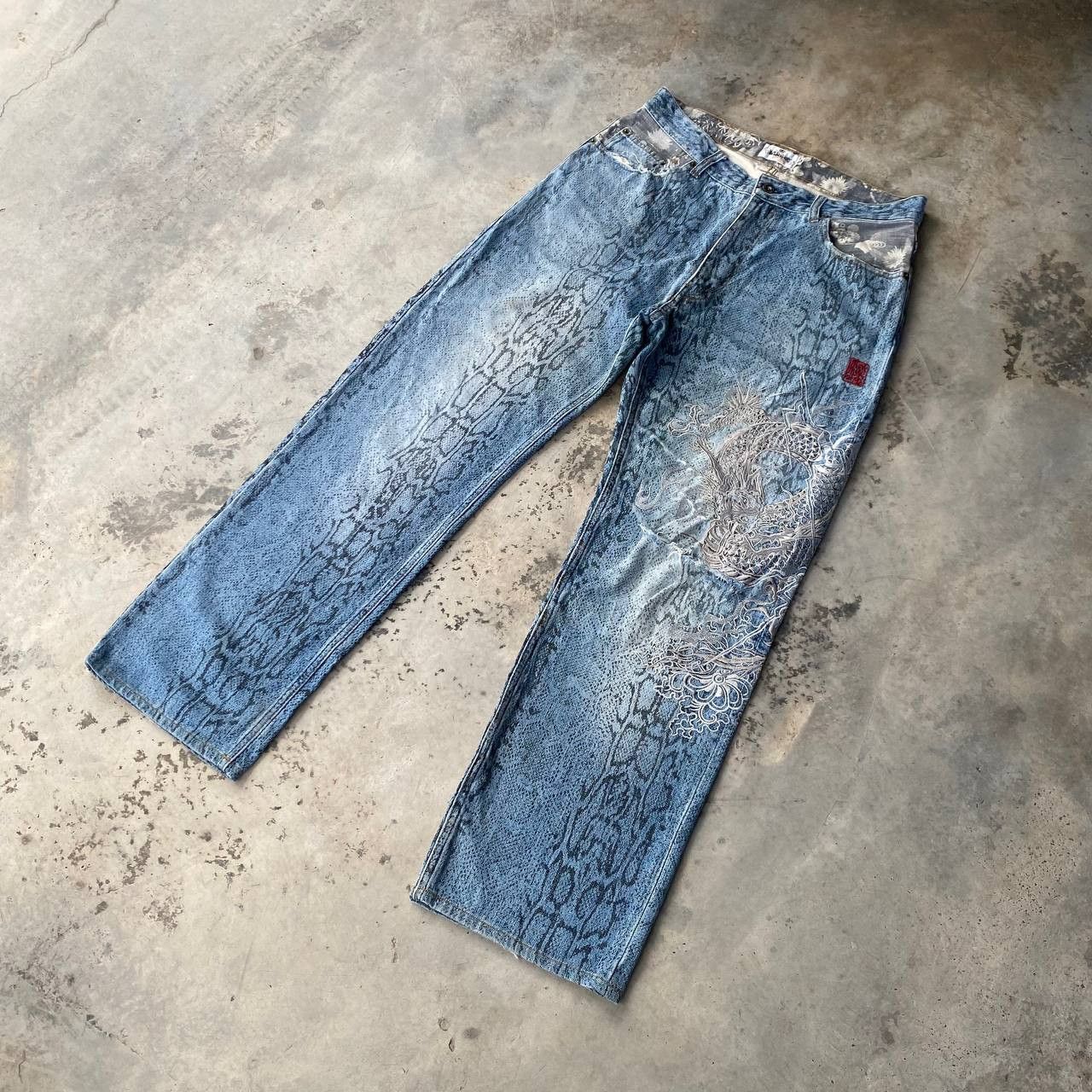 Karakuri Tamashii Karakuri Tamashii Snakeskin Dragon Embroidered Distressed Size US 33 - 3 Thumbnail