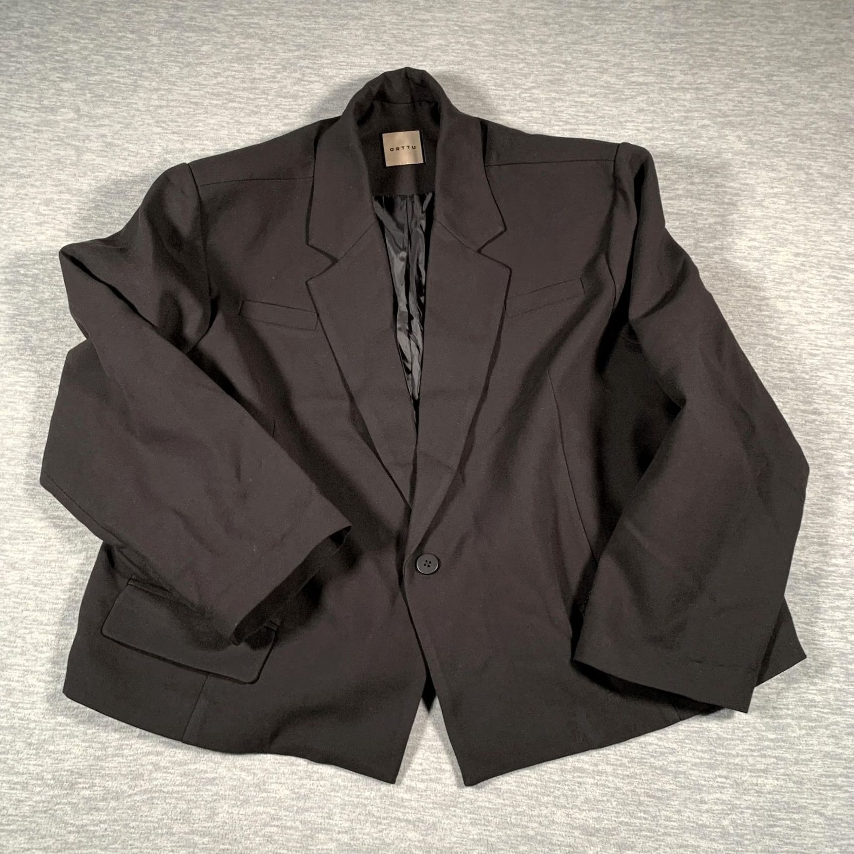 Vintage VINTAGE ORTTU Blazer Jacket Womens One Size Black Notch Lapel Single Button Stretch Size ONE SIZE - 2 Thumbnail