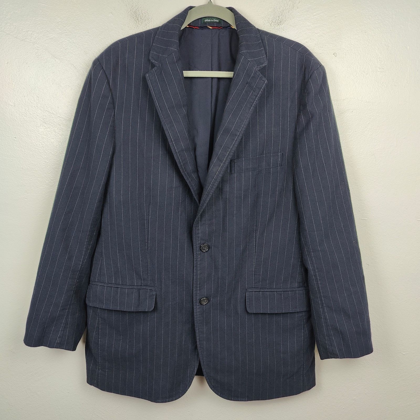 J.Crew J Crew Wool Cotton Pinstripe Blazer Mens 40R Navy Blue Size 40R - 1 Thumbnail