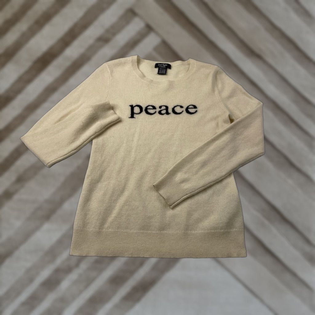 LORD & TAYLOR 100% CASHMERE PEACE PULLOVER SWEATER Womens Small S Ivory Pullover Sweater Peace Womens Small Cashmere