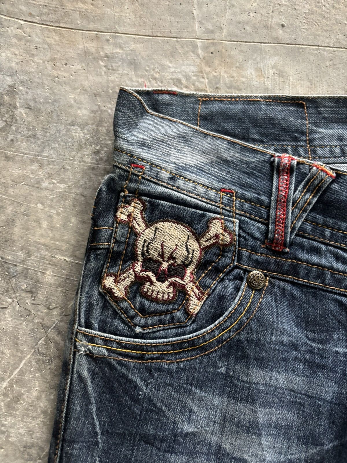 14th Addiction Y2K fade wash jeans skull japanese denim distressed Size US 31 - 7 Thumbnail