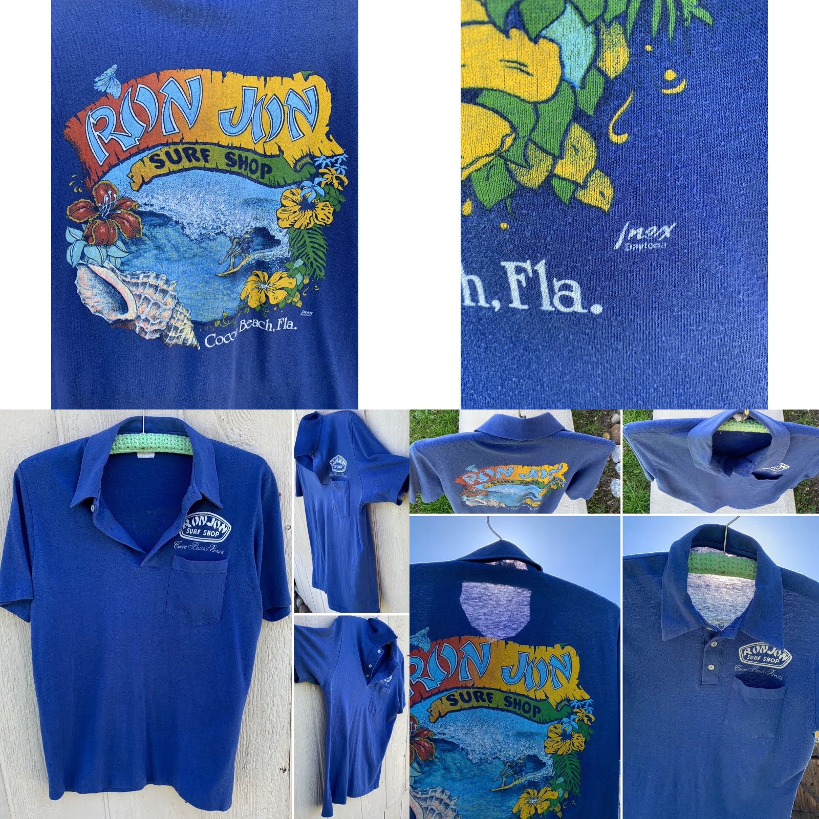 Vintage VINTAGE Ron Jon Surf Shop Cocoa Beach Florida graphic tee polo shirt M Blue Beach Flower Graphic Print T-Shirt Men Mens Size US M / EU 48-50 / 2 - 8 Thumbnail