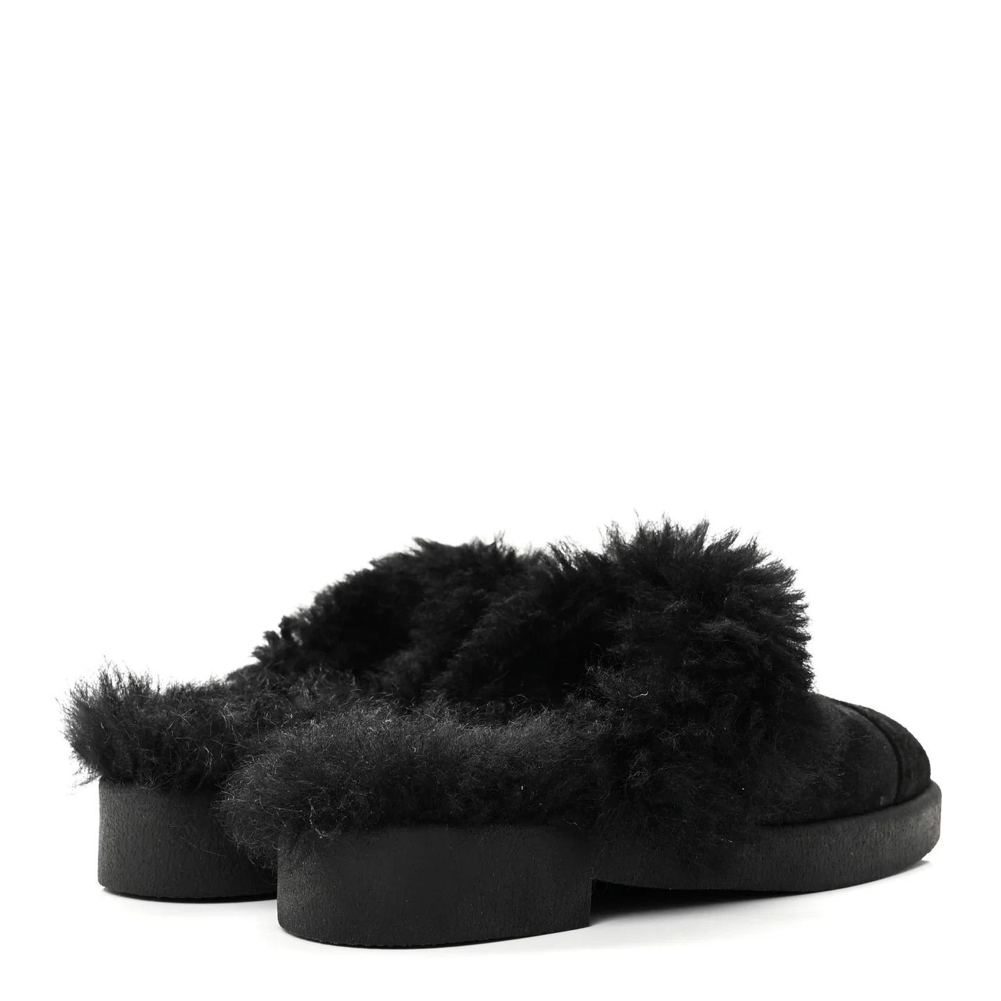 Chanel os11x0526 Suede Shearling CC Cap Toe Mules in Black Size US 9 / IT 39 - 5 Thumbnail