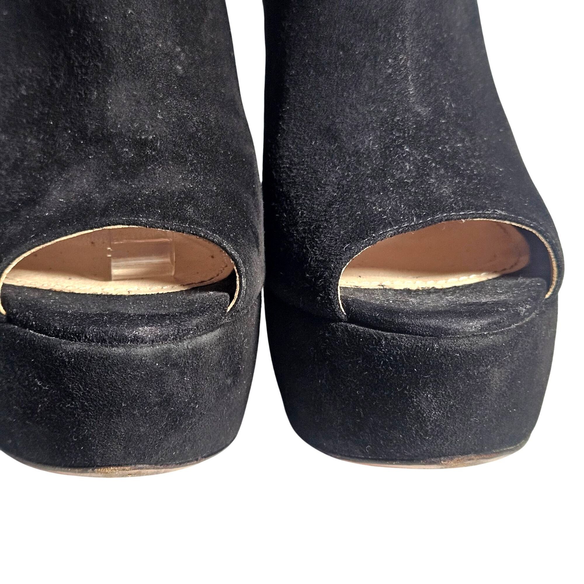 Prada VTG Y2K Prada blk suede peeptoe ankle-strap platform booties Size US 9 / IT 39 - 7 Thumbnail