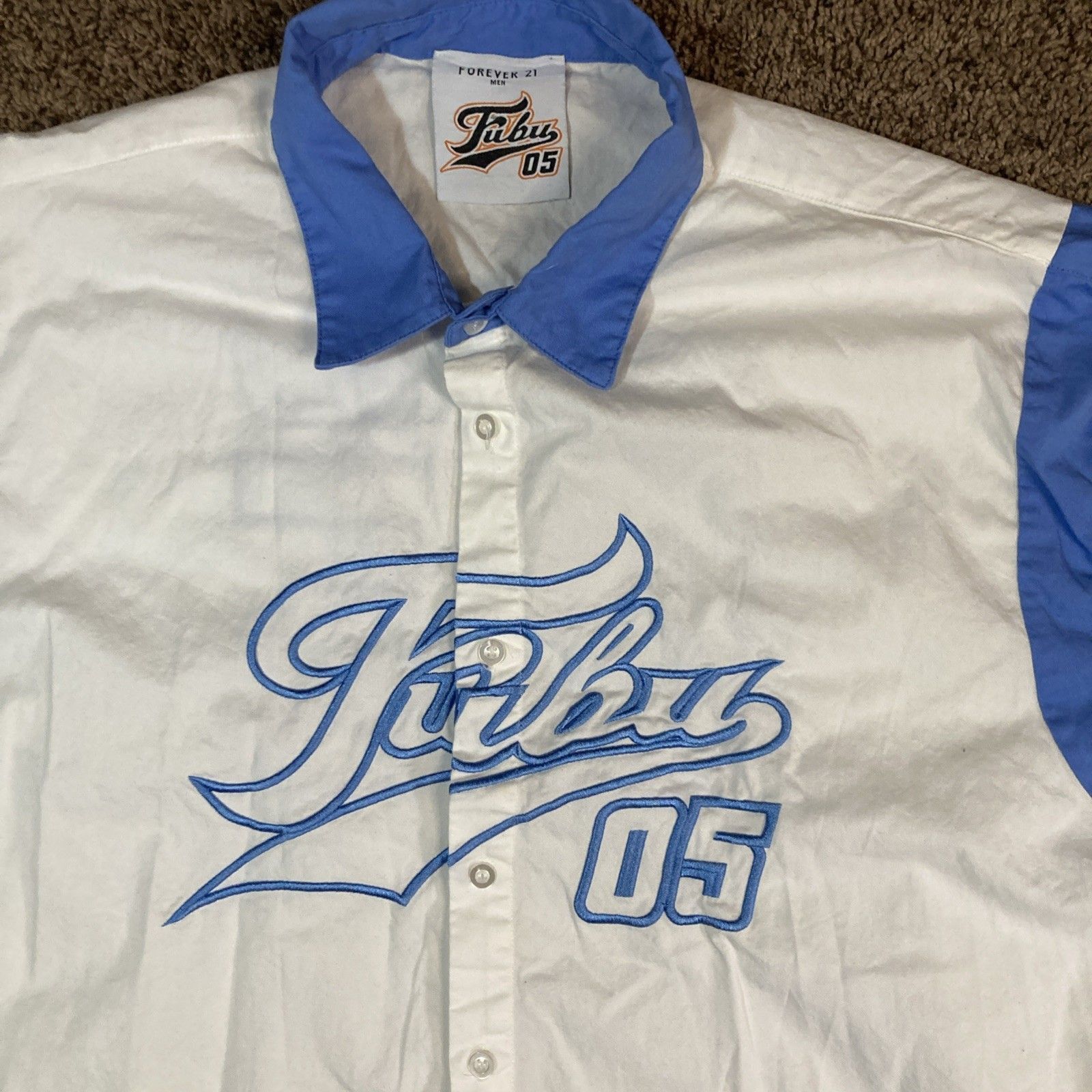 Fubu FUBU Forever 21 Button SS Streetwear Shirt White Blue XL Size US XL / EU 56 / 4 - 3 Thumbnail