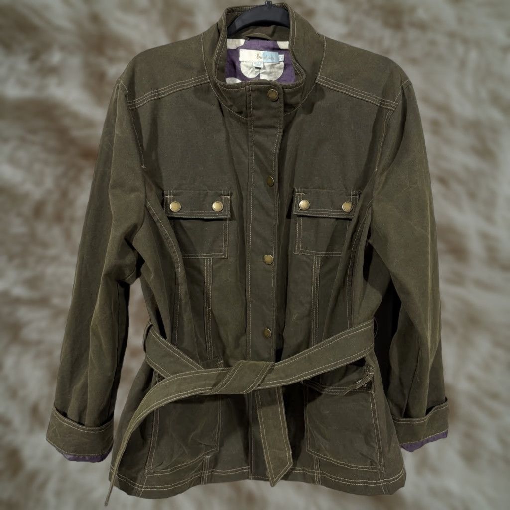 Boden Boden Brown Wax Cotton Jacket Belted Zip & Snap Close Chore Coat Women Sz 18 Size XXL / US 16-18 / IT 52-54 - 1 Thumbnail