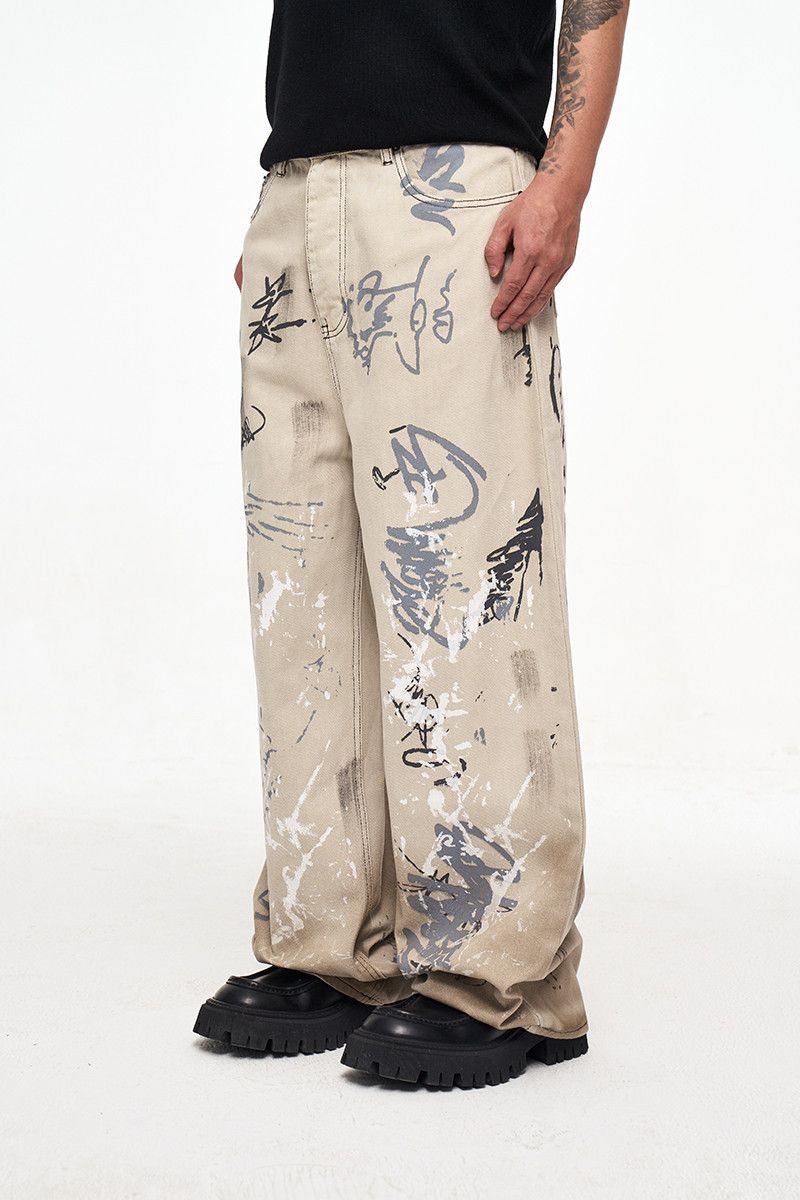Vintage Painted Graffiti Baggy Jeans Streetwear Hip Hop Size US 33 - 2 Thumbnail