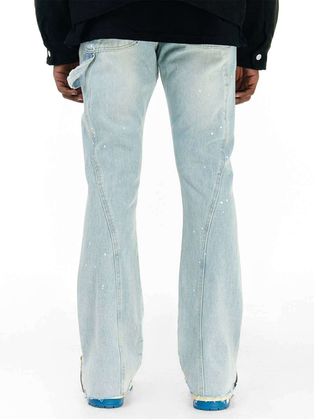 patchwork flared damaged paint jeans