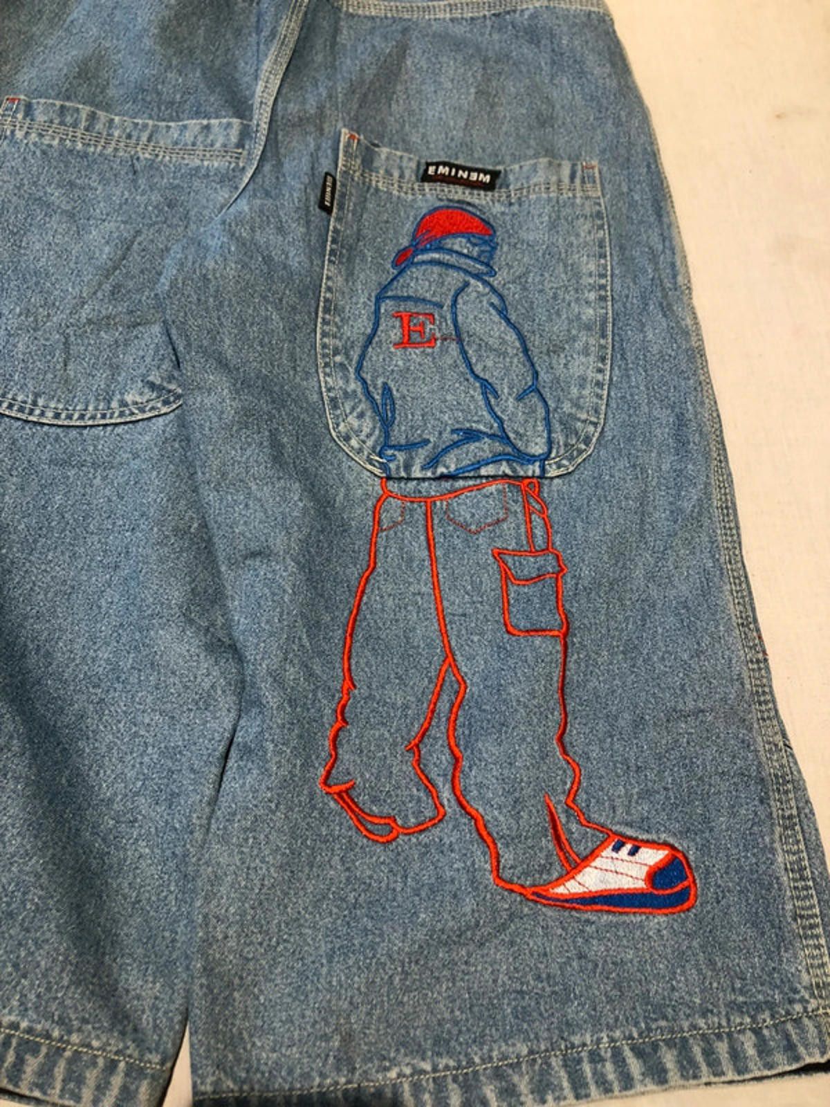 Eminem Faded Blue wash unique embroidered Eminem baggy jorts Size US 30 / EU 46 - 3 Thumbnail