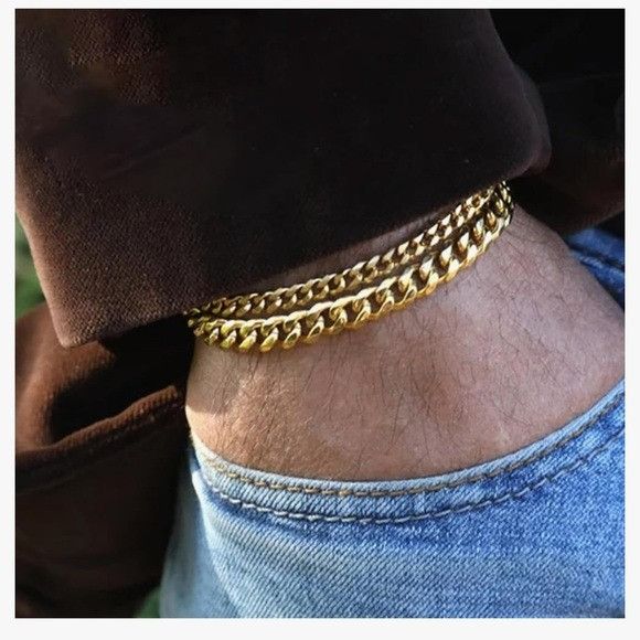 Other Men’s 2 Piece Gold Tone Chain Bracelet Set Size ONE SIZE - 2 Thumbnail