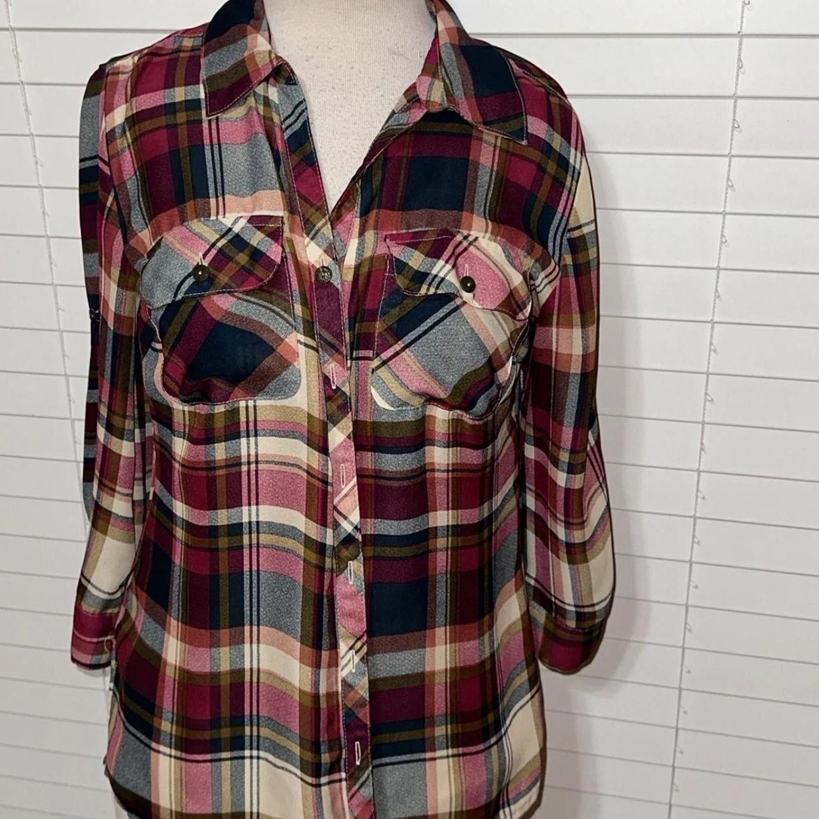 Industry of All Nations Notations Blouse Plaid Sz Small Vintage Size S / US 4 / IT 40 - 1 Thumbnail