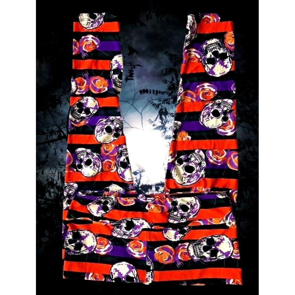 Vintage LulaRoe Halloween Leggings Tall Curvy 32 inch Skull Floral T Size 32" / US 10 / IT 46 - 1 Thumbnail
