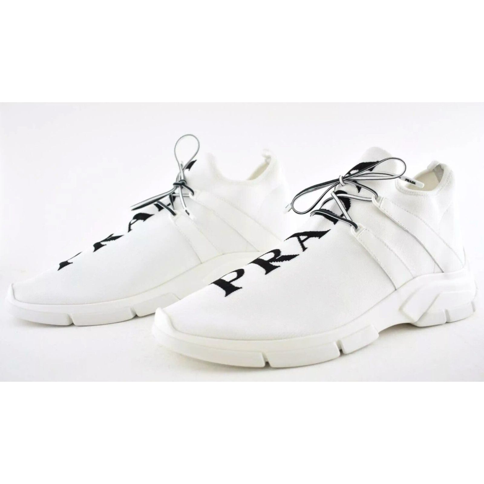 Prada Prada Mens XY Logo Sock White Black Knit Flat Trainer Size US 13 / EU 46 - 10 Thumbnail