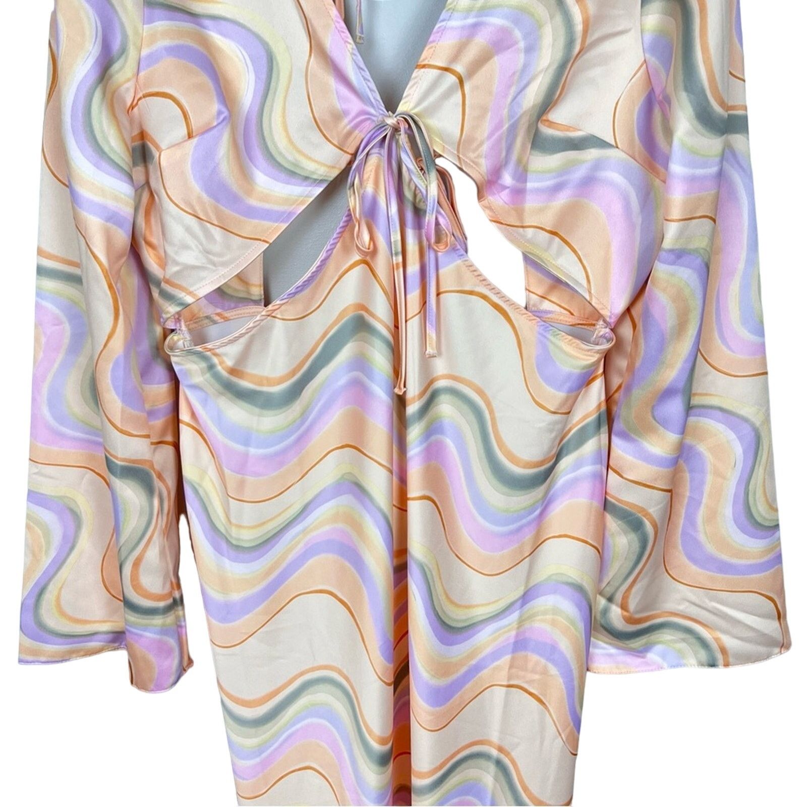 Topshop NWT Topshop Retro Satin Cutout Midi Dress Marble Pastel 14 Size XL / US 12-14 / IT 48-50 - 8 Thumbnail