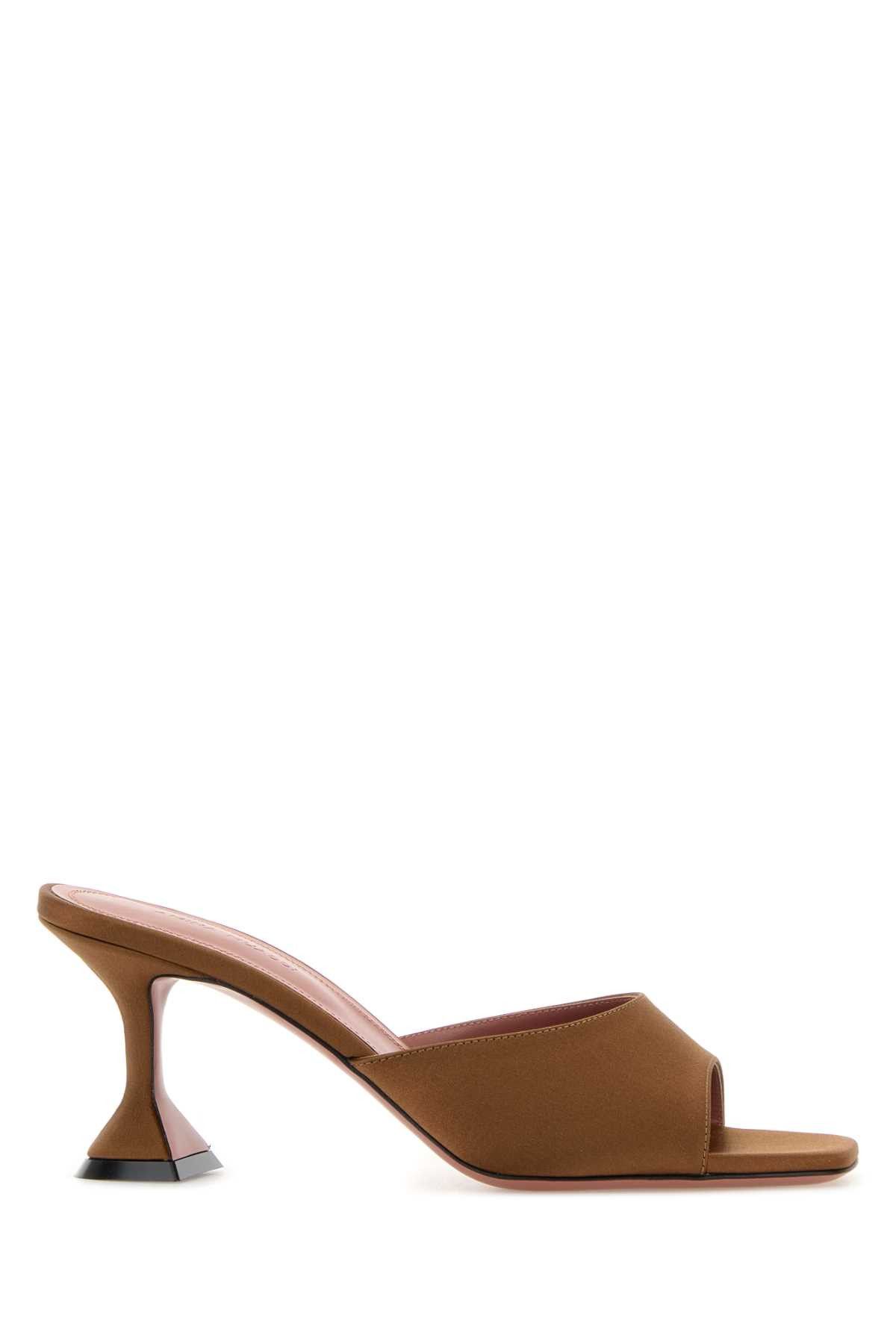 Amina Muaddi Brown Satin Lupita Mules Size US 7 / IT 37 - 1 Thumbnail
