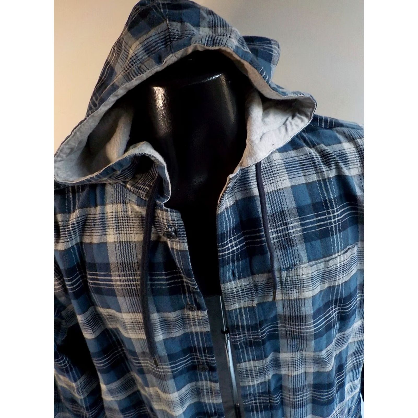 Eddie Bauer EDDIE BAUER Men's Plaid Lined Hoodie Button Front Jacket Shirt Jacket Blue Gray Cotton SZ MED Size US M / EU 48-50 / 2 - 2 Thumbnail