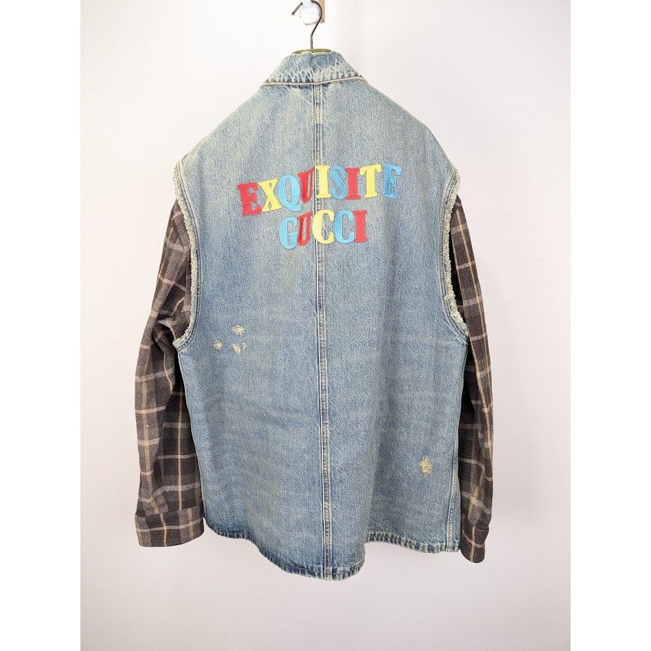 Gucci o1rshd1 Organic Denim Check Jacket in Light Blue/Mix Size US L / EU 52-54 / 3 - 11 Thumbnail