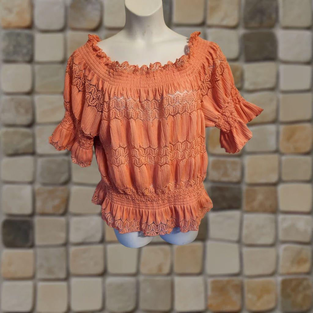 Vintage Ashley Stewart Peplum Top Peach 22 24 Hippie Boho Cottagecore Style Size 3XL / US 20-22 - 1 Thumbnail