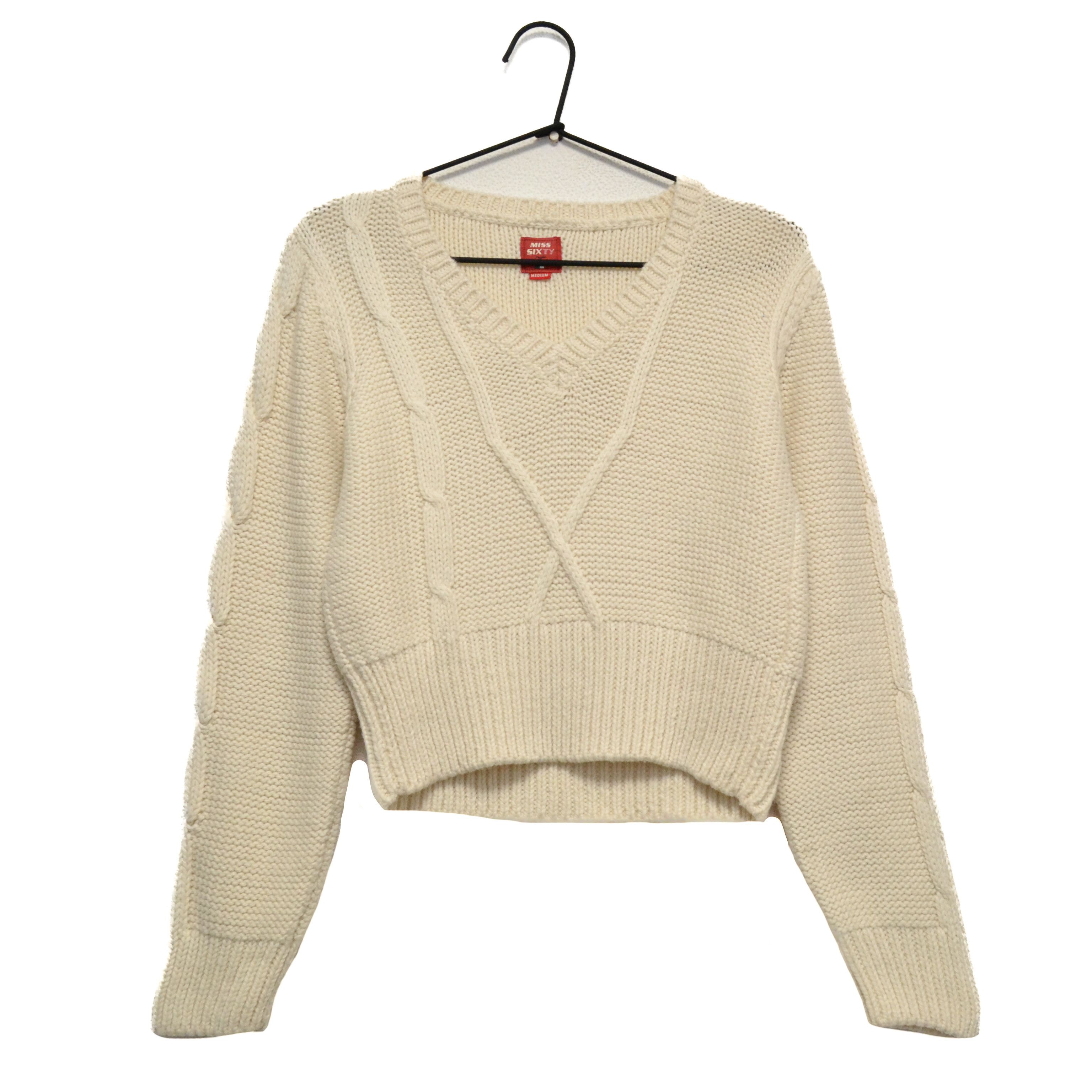 Miss Sixty Miss Sixty Y2K Cable Knit Wool Acrylic Beige V-Neck Sweater Size M / US 6-8 / IT 42-44 - 1 Thumbnail