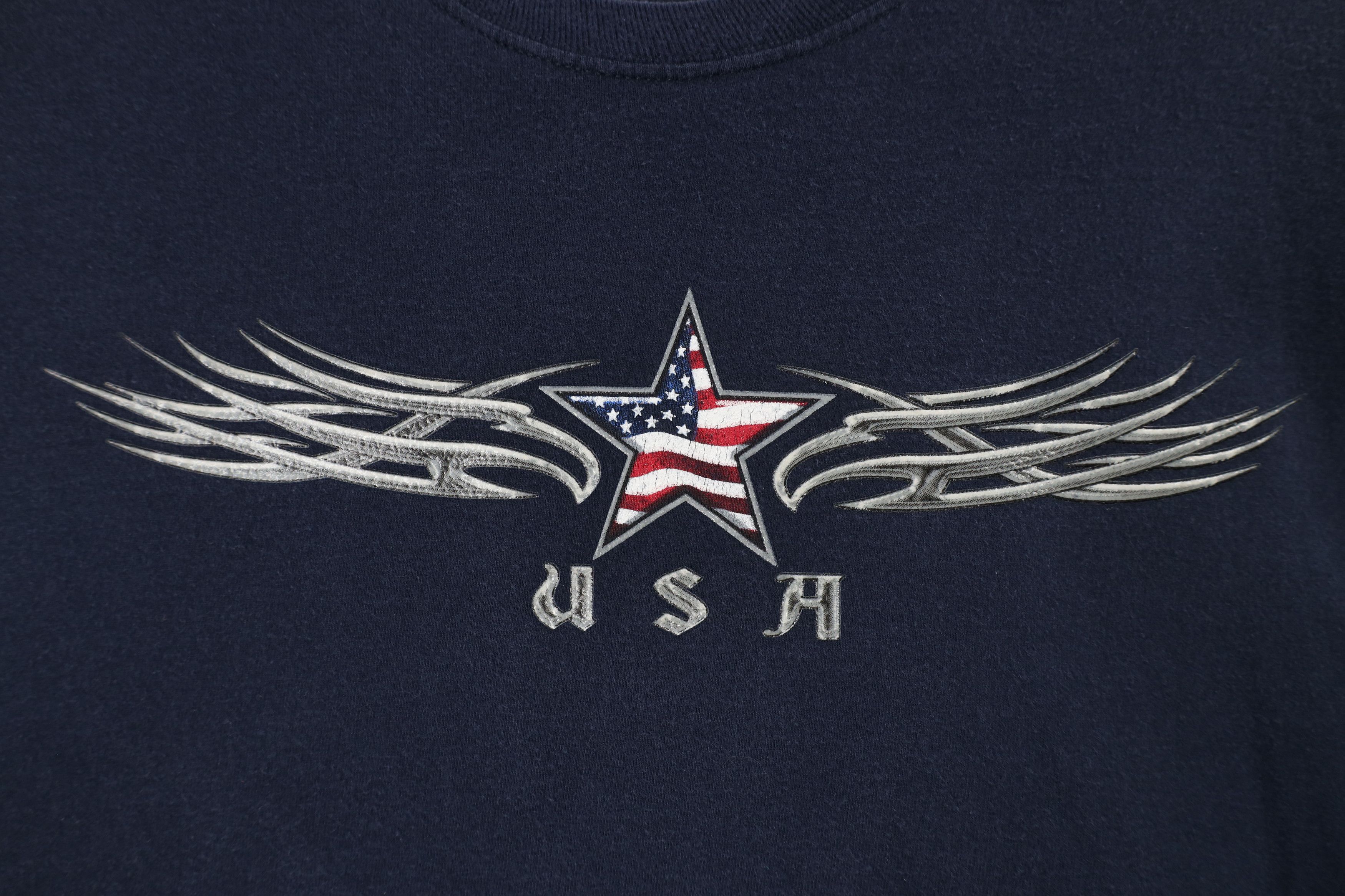 Vintage Vintage Y2K Streetwear Flag Eagle Tribal T-Shirt Navy Blue Size US L / EU 52-54 / 3 - 4 Thumbnail