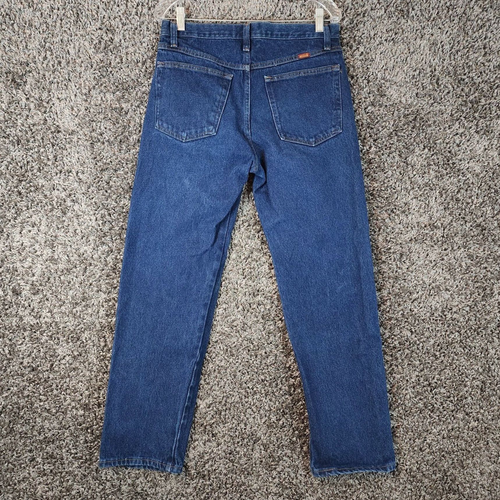 Vintage Rustler Mens Straight Dark Blue Jeans 32x30 Regular Blue Size US 32 / EU 48 - 4 Thumbnail