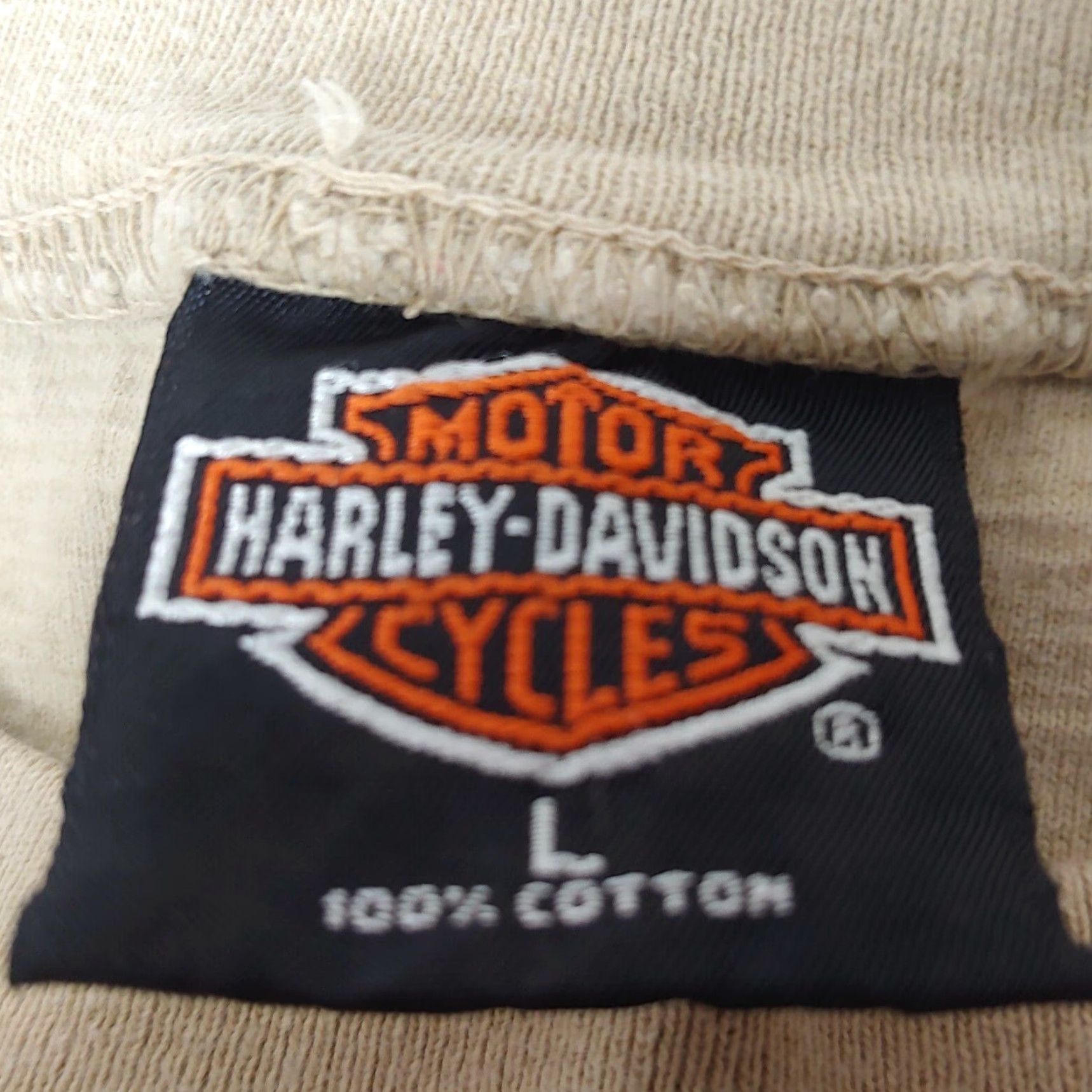 Harley Davidson VINTAGE Harley-Davidson Shirt Mens Large Tan Baltimore Biker 1990s Short Sleeve Ribbed Knit Crew Neck Size US L / EU 52-54 / 3 - 4 Thumbnail