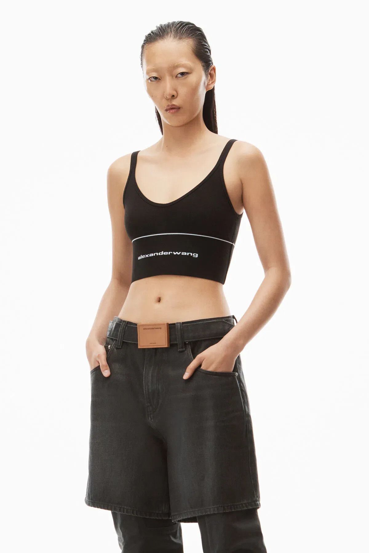 Alexander Wang Black Elastic Bra Top, Women's