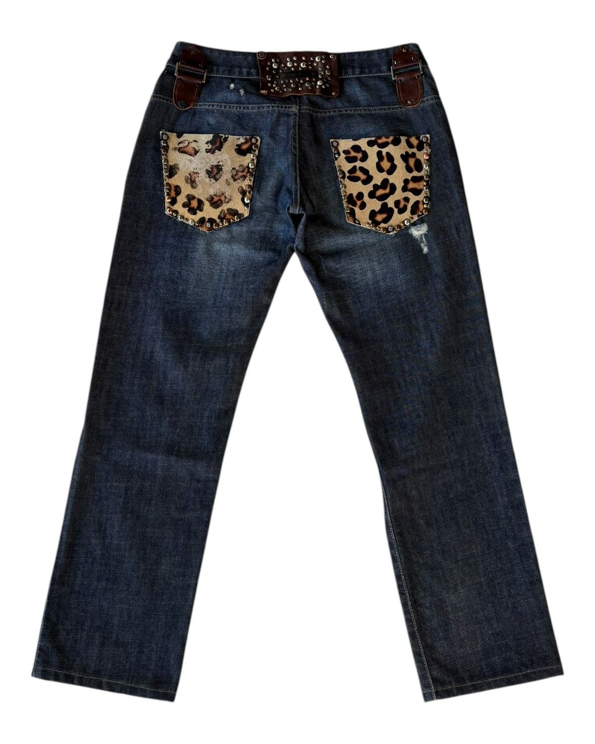 Japanese Brand Anna Biagini Leopard Pocket Studded Distressed Denim Jeans Size 30" / US 8 / IT 44 - 8 Thumbnail