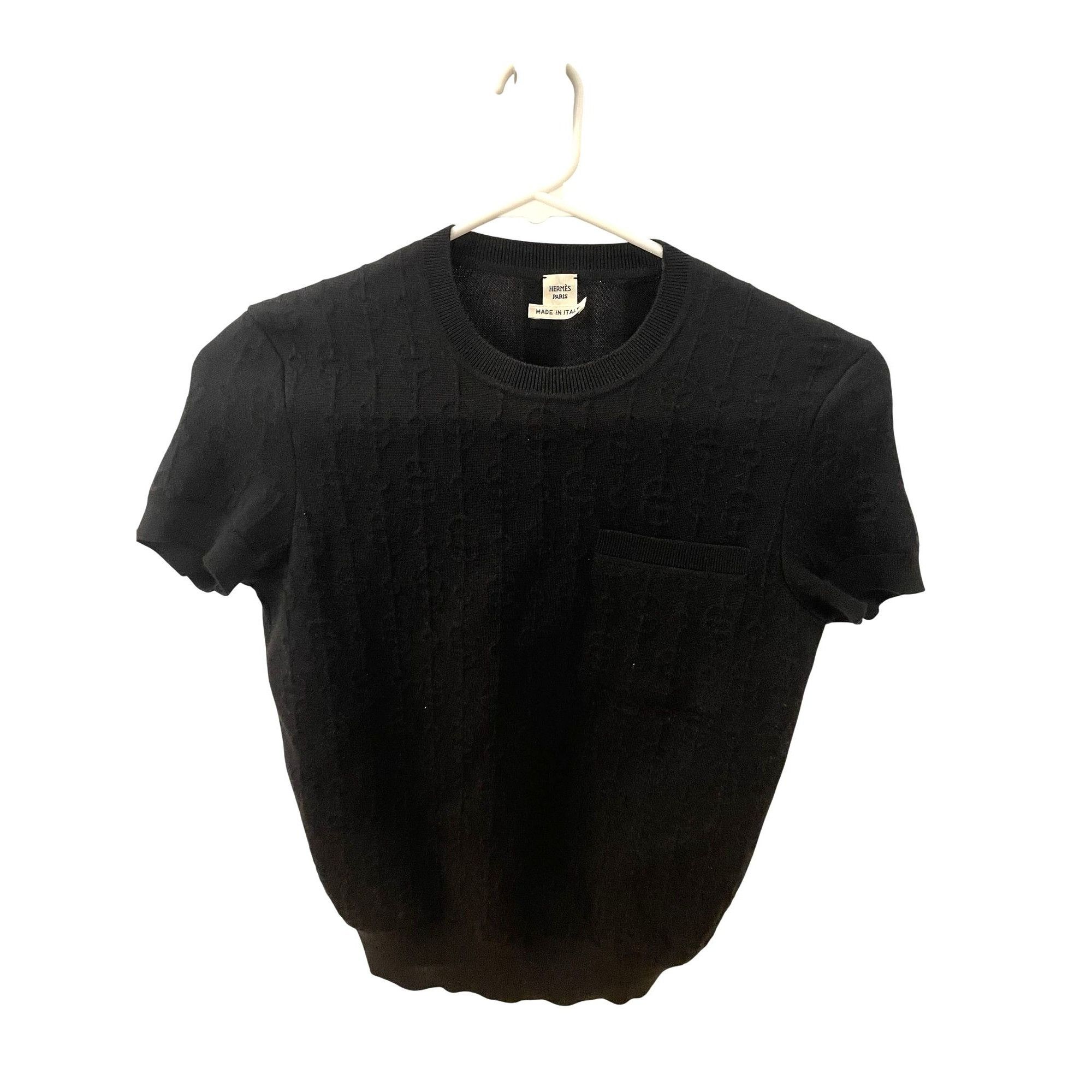 Hermes Hermès Black Short Sleeve Knit Sweater With Subtle Logo Patt Size XS / US 0-2 / IT 36-38 - 1 Thumbnail