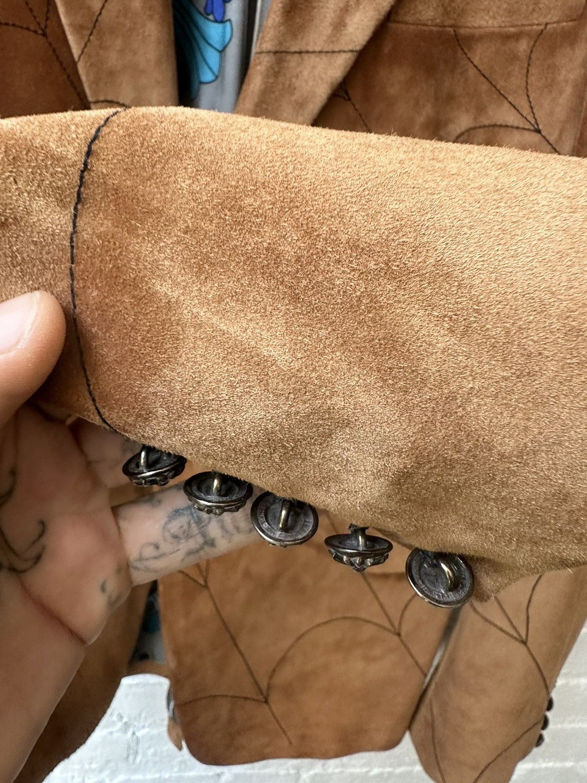 Chrome Hearts 1 of 1 CHROME HEARTS COUTURE SUEDE LEATHER SPIDER WEB SUIT Size 40R - 17 Thumbnail