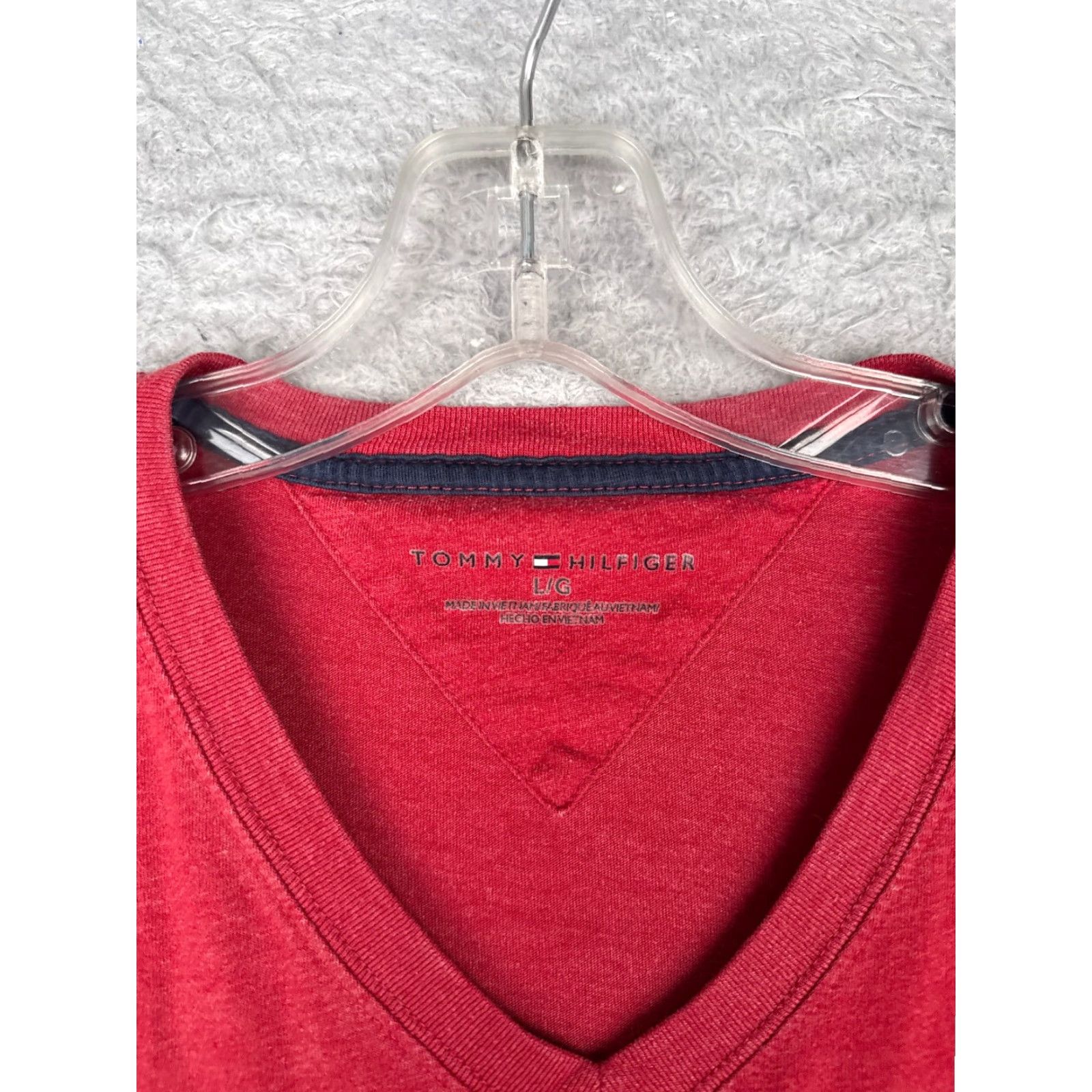 Tommy Hilfiger Tommy Hilfiger Shirt Adult Large Red Short Sleeve V-Neck 100% Cotton Embroidered Logo Men's T‑Shirt Size US L / EU 52-54 / 3 - 7 Thumbnail
