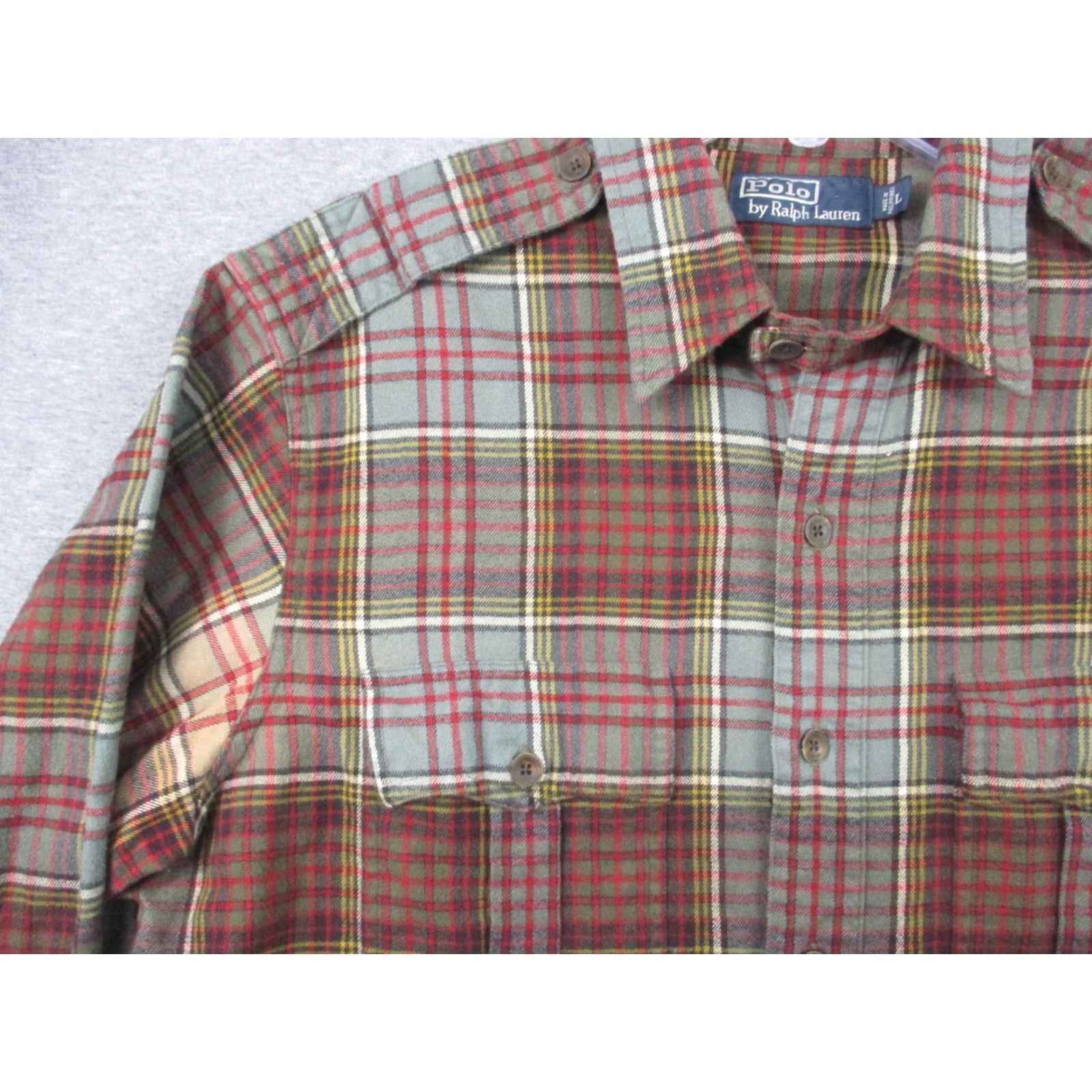 Polo Ralph Lauren VINTAGE Polo Ralph Lauren Flannel Shirt Large Red Plaid Military Shoulder Straps Mens Size US L / EU 52-54 / 3 - 3 Thumbnail
