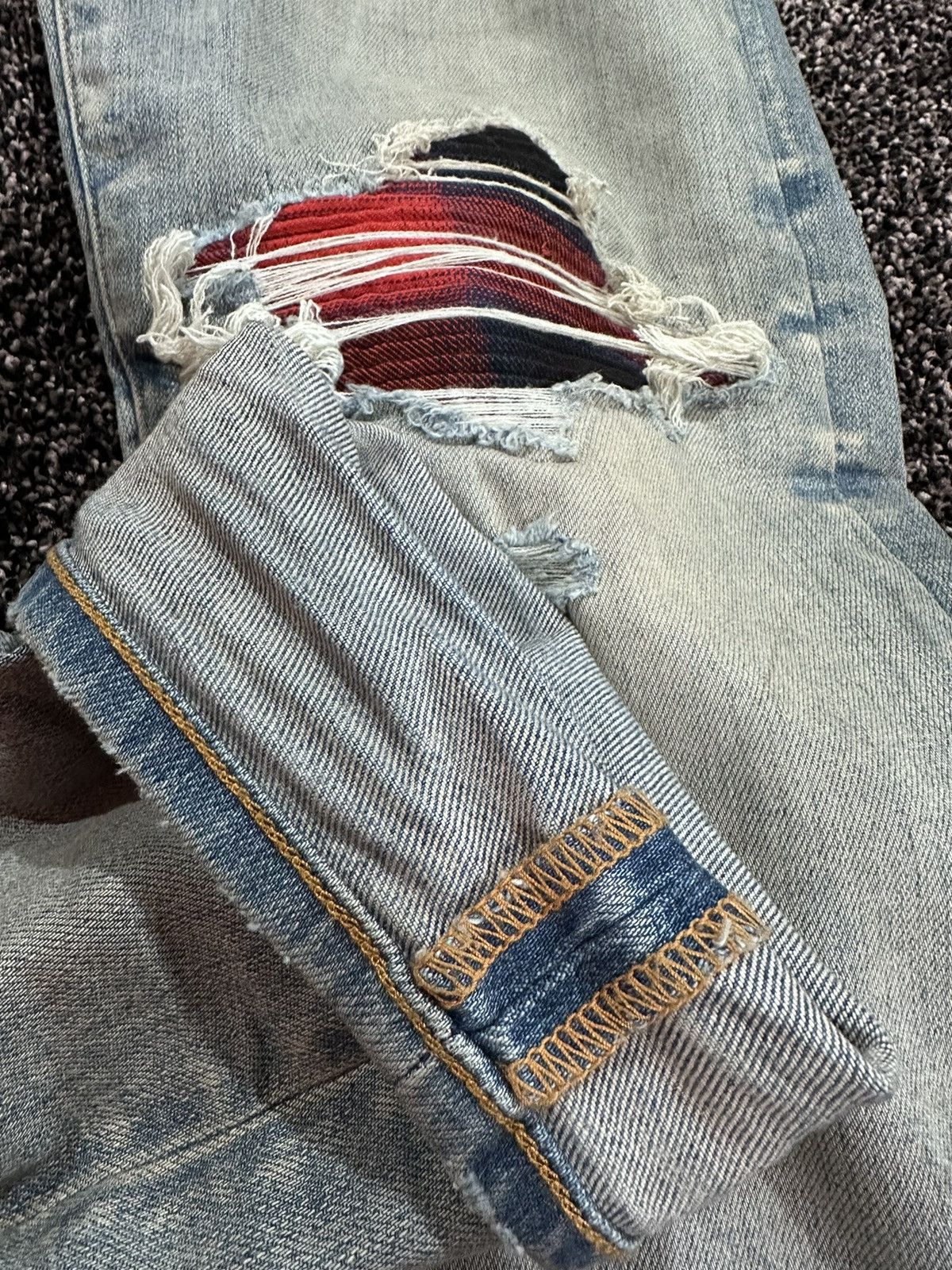 Amiri Amiri Mx1 Red Plaid Flannel Patch Clay Indigo Denim Jean Size US 36 / EU 52 - 14 Thumbnail
