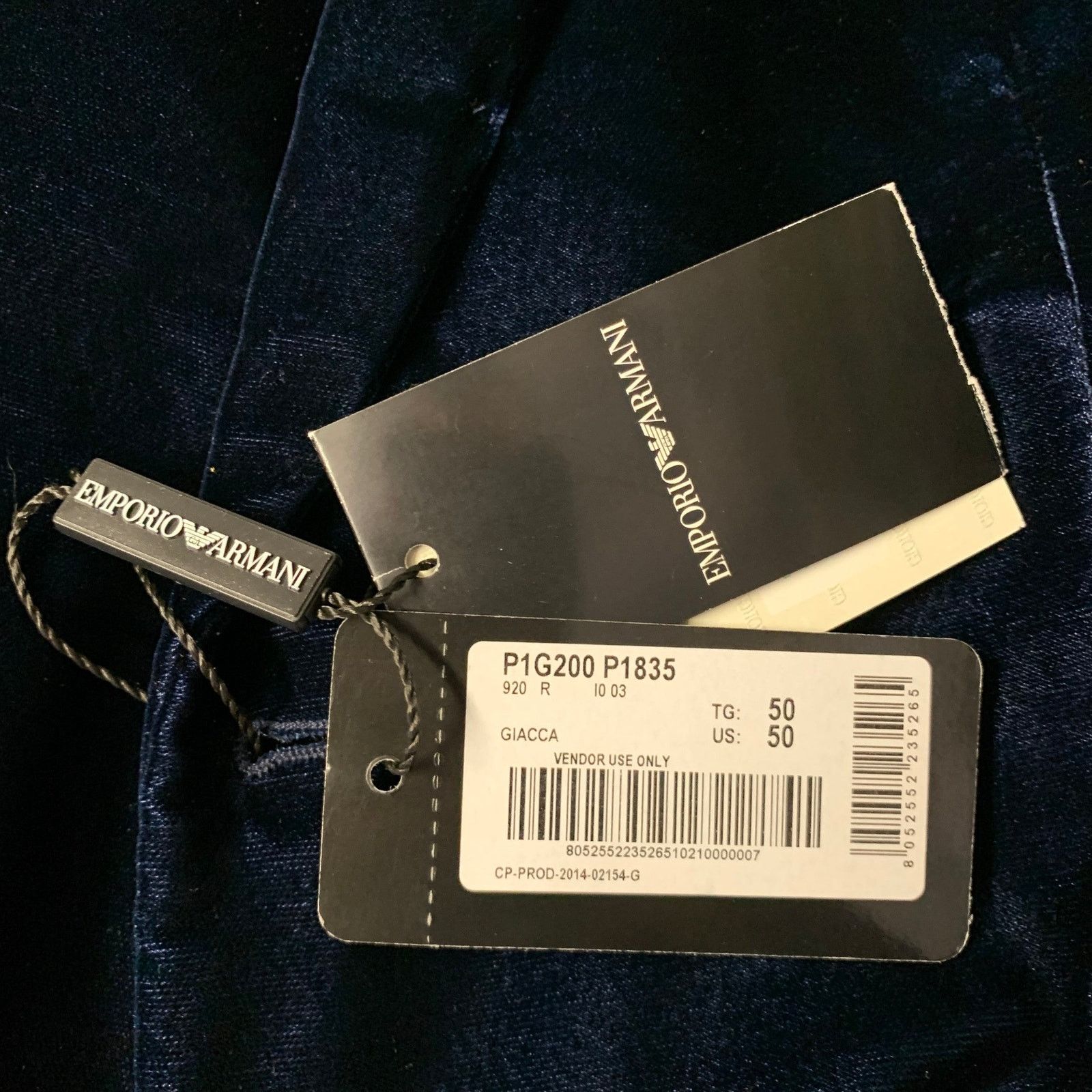 Emporio Armani Size 40 Navy Velvet Acetate Viscose Sport Coat Size 40R - 5 Thumbnail