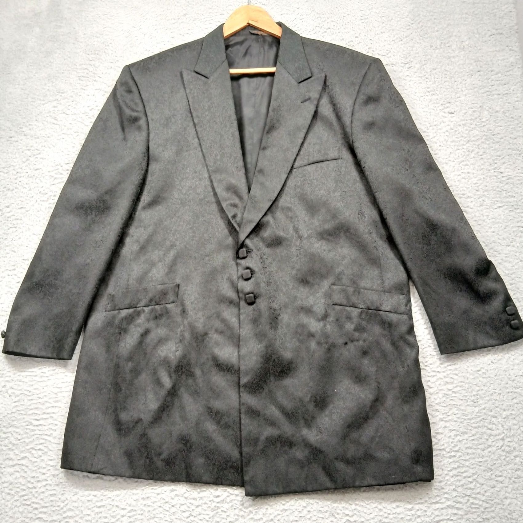 Vintage VINTAGE San Carlo Italia Blazer Mens 48L Black Jacquard 3-Button Sport Coat Made in USA Size 48R - 2 Thumbnail