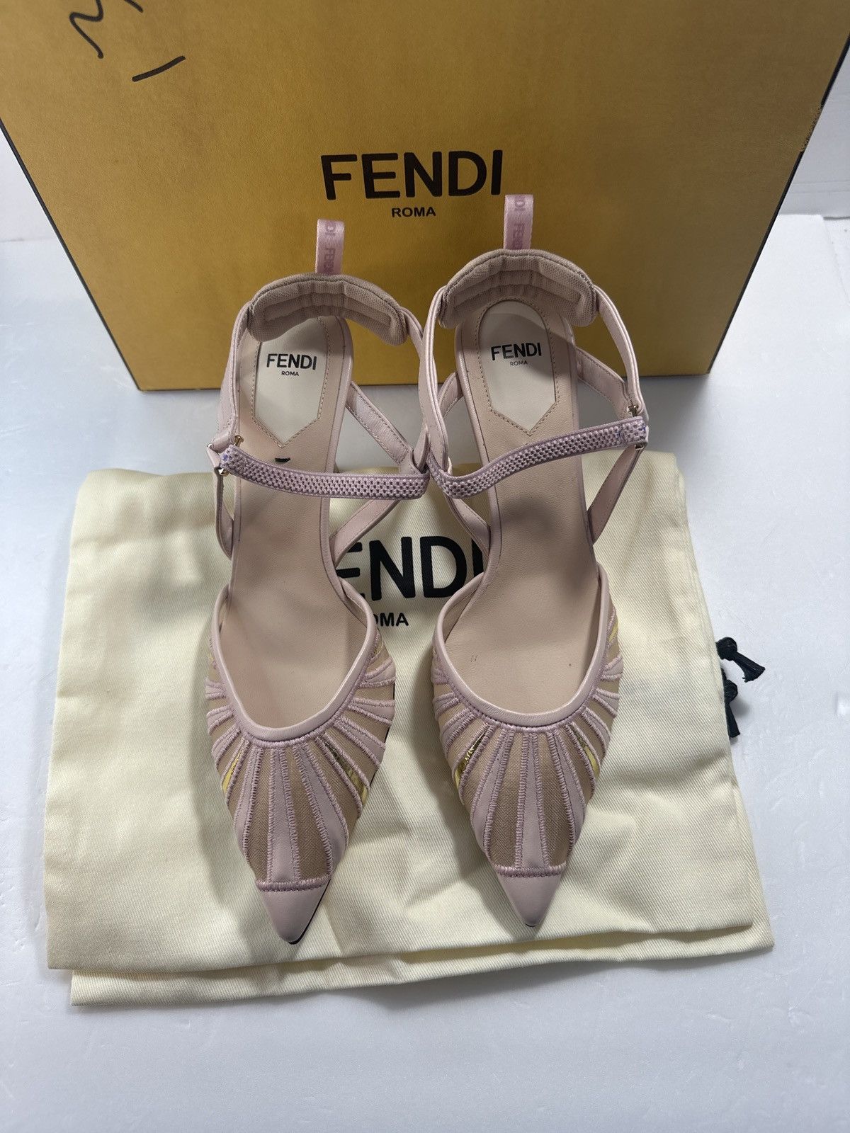 Gucci FENDI leather and mesh high-heeled slingbacks Size US 6.5 Size US 6.5 / IT 36.5 - 2 Thumbnail
