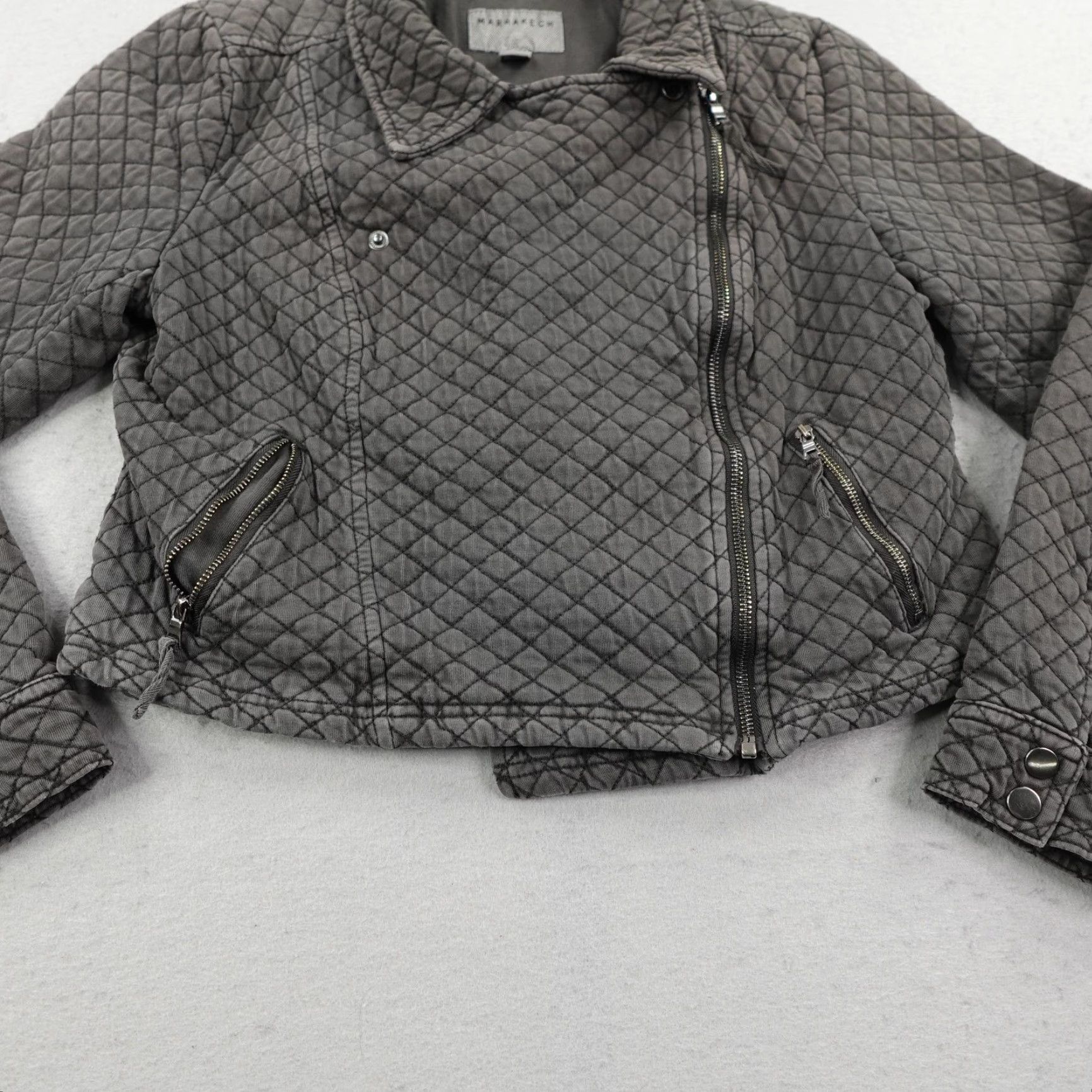 Vintage Marrakech Jacket Womens Small Gray Quilted Moto Biker Asymmetrical Cropped Coat Size S / US 4 / IT 40 - 3 Thumbnail