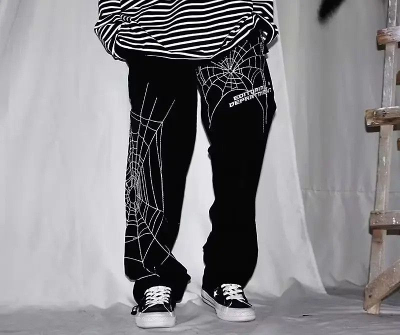 image of Spider Embroidery Baggy Harem Pants Streetwear in Black, Men's (Size 27)