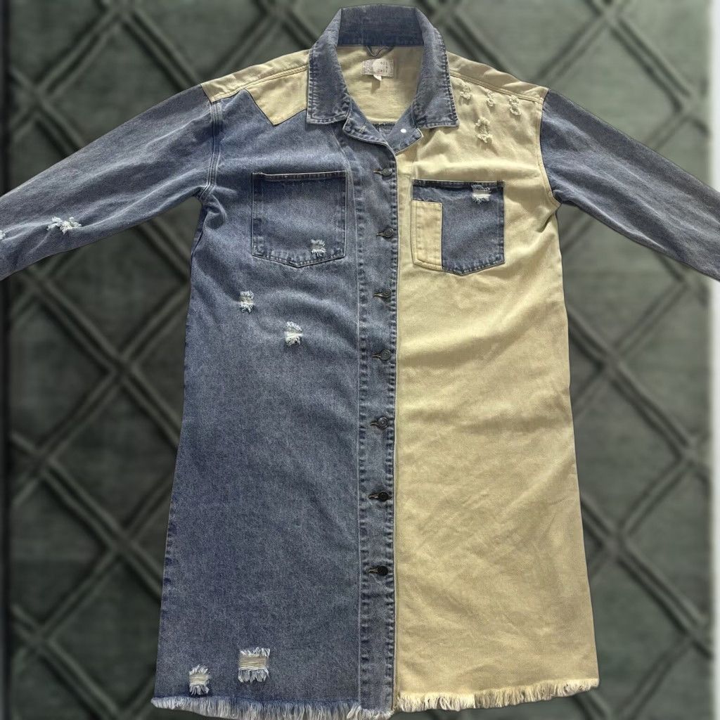 Denime Oli & Holi Boho Mixed Denim Jacket Long Oversize Boutique Button & Snap Size S Women Multicolor Denim Jacket Spring Summer Fall Winter Size S / US 4 / IT 40 - 1 Thumbnail
