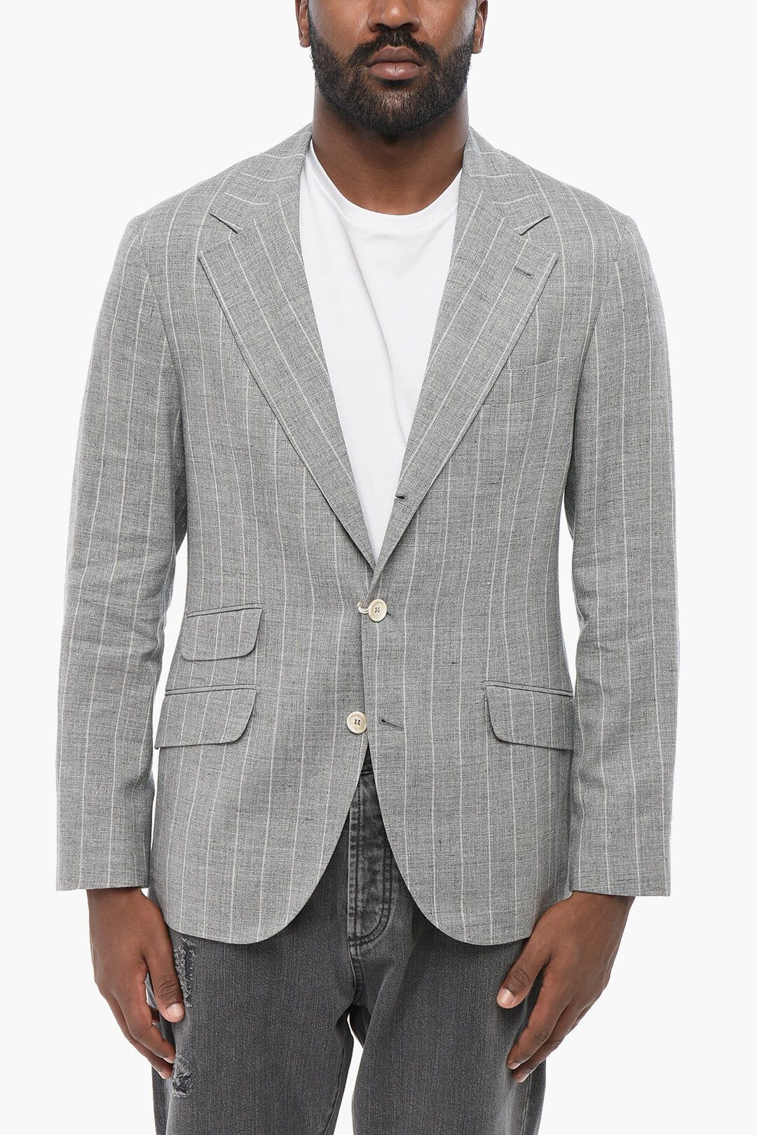 Brunello Cucinelli og1mm0725 Slim Fit Wool & Linen Blazer in Grey Size US M / EU 48-50 / 2 - 1 Thumbnail