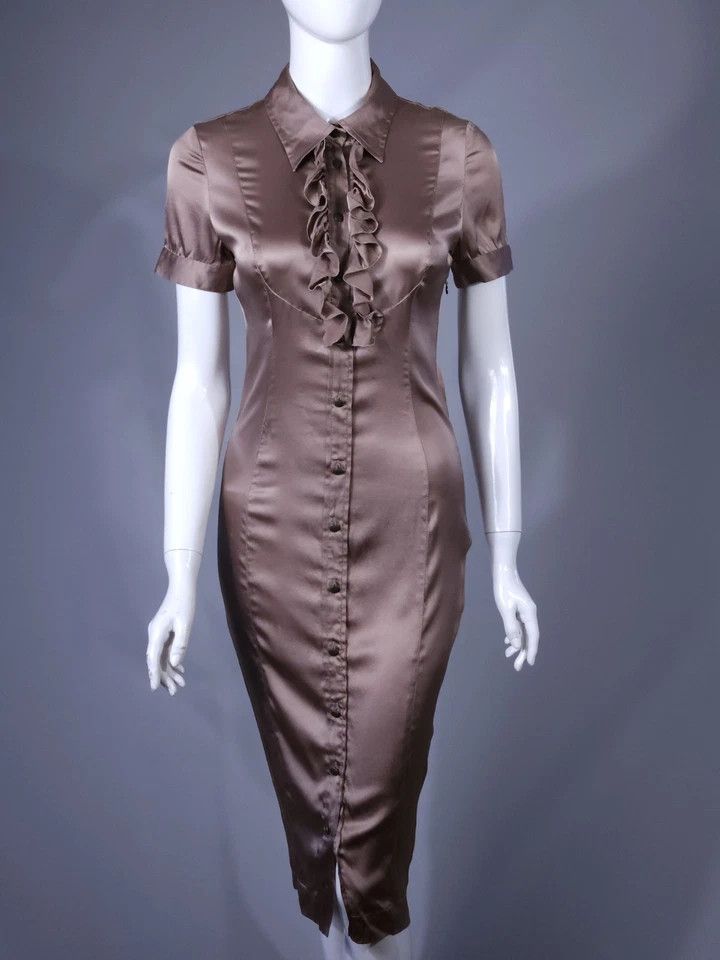 Just Cavalli Just Cavalli Silk Shirt Dress Satin Ruffle Stretch Midi 40/S Size S / US 4 / IT 40 - 1 Thumbnail