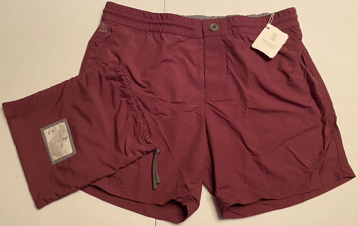 Brunello Cucinelli 🇮🇹 Oxblood Techno Resort Swim Shorts L NWT
