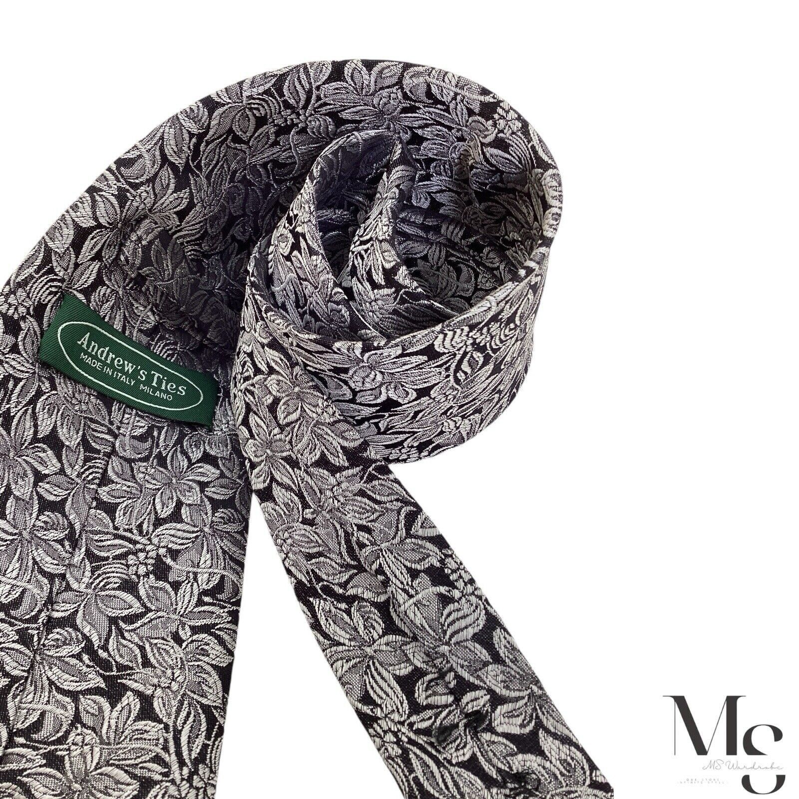 Other ANDREW'S TIES XL Silver Floral Silk Tie Made In Italy W: 3.7 Size ONE SIZE - 5 Thumbnail