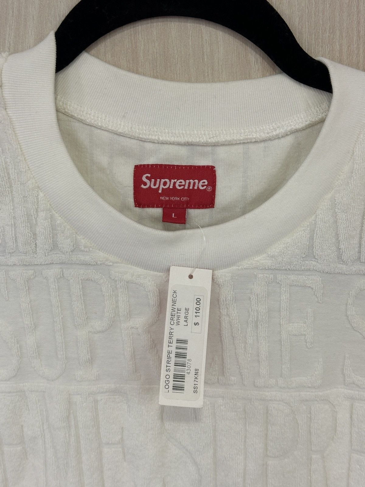 Supreme Supreme Logo Stripe Terry Crewneck White Size Large Size US L / EU 52-54 / 3 - 4 Thumbnail