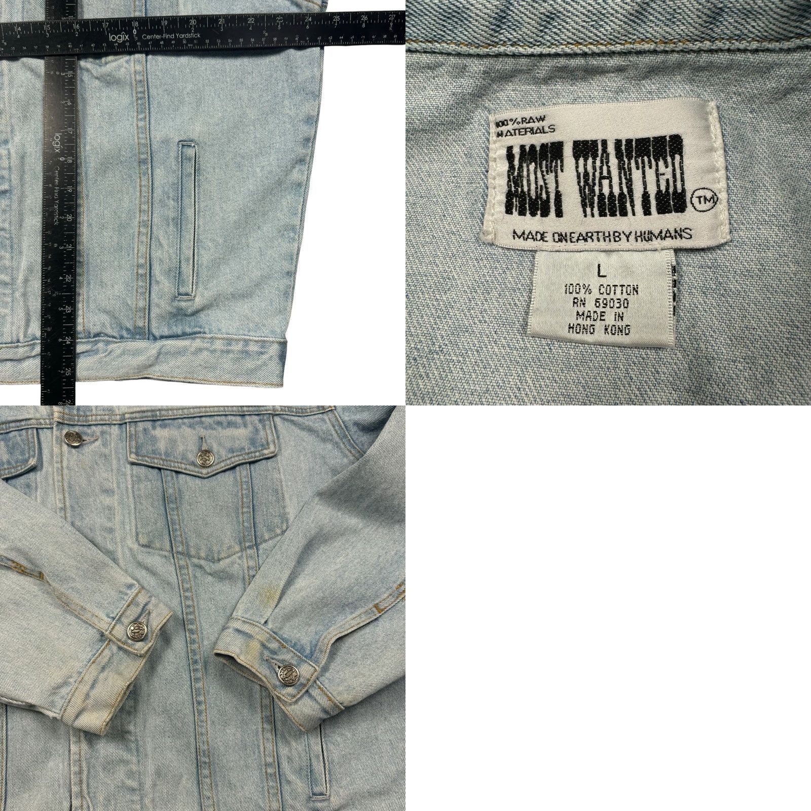 Vintage VINTAGE Denim Jacket Mens L 90s Lightwash Oklahoma Omaha Most Wanted Jacket Jeans Blue Embroidered 90s Mens Wang? Size US 33 - 8 Thumbnail