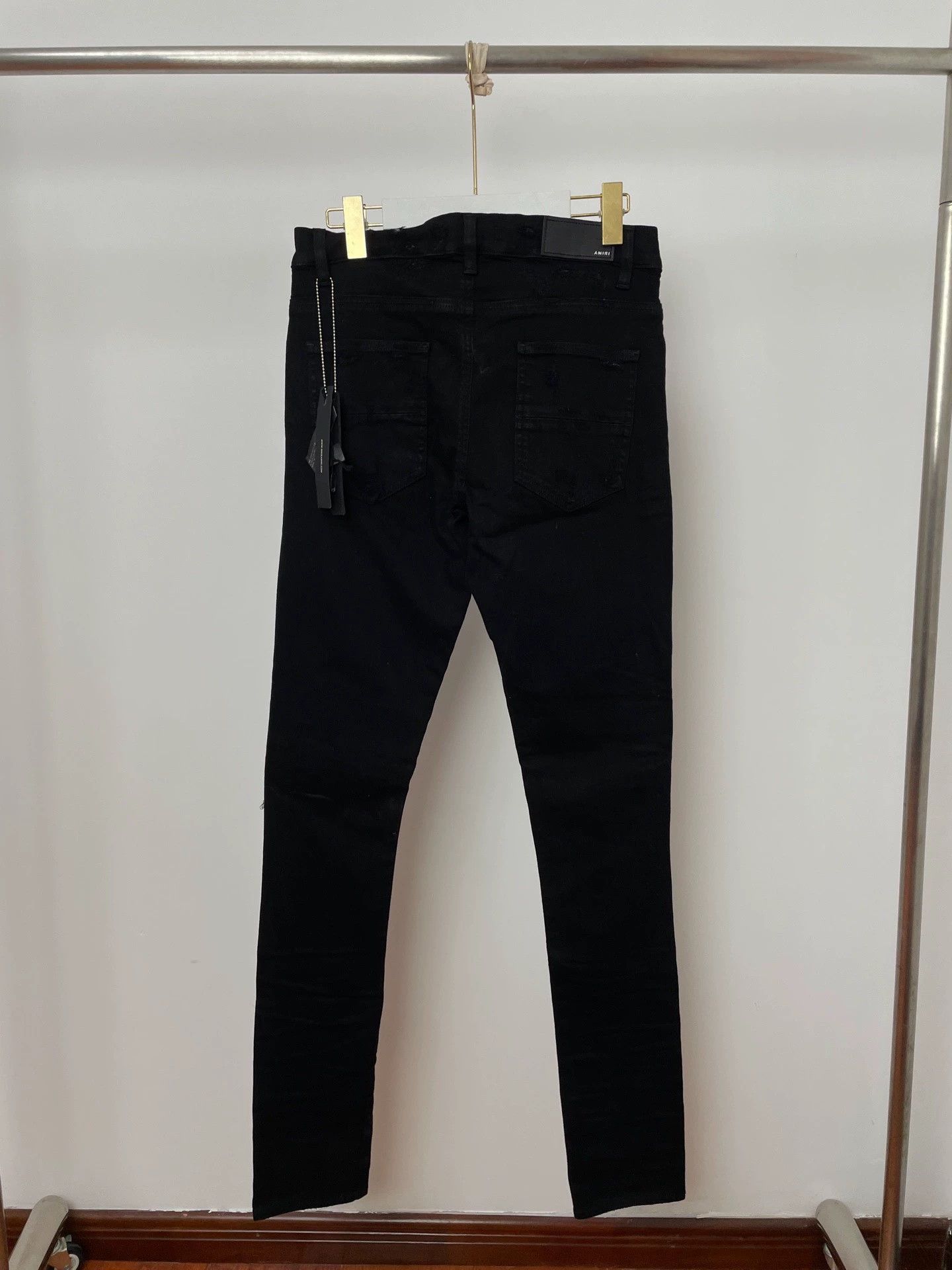 Amiri Amiri Black Ripped Leather Panel Straight Leg Pants 31 Size US 31 - 2 Thumbnail