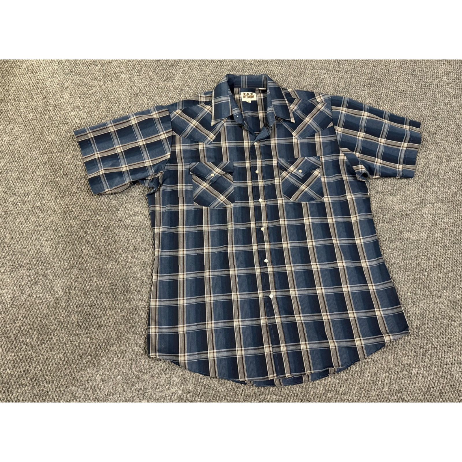 Vintage VINTAGE Ely Cattleman Shirt Mens Large Blue Plaid Short Sleeve Western Snaps Pockets Size US L / EU 52-54 / 3 - 2 Thumbnail